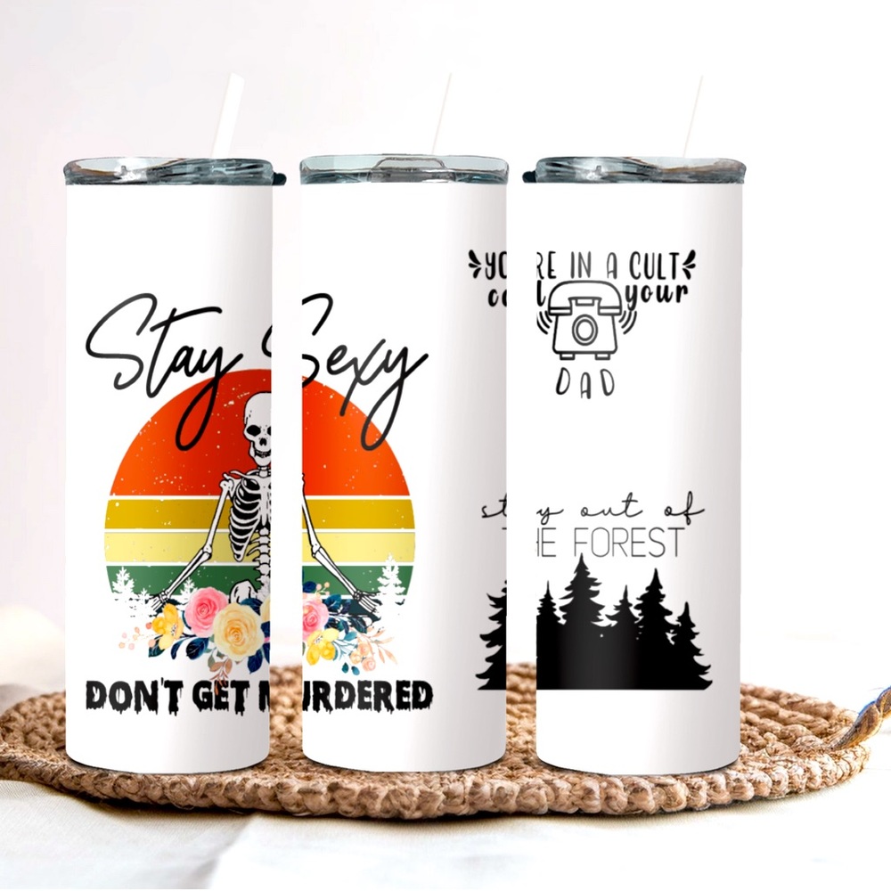 SSDGM murderino inspired 20 oz. stainless steel tumbler with lid and straw